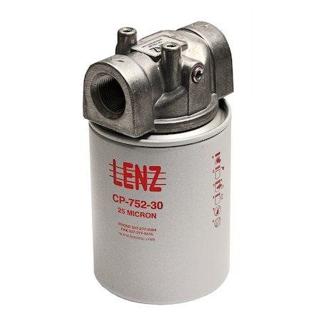 Lenz Filter Assembly Spin-On, 25 Micron, 200 PSI, 20 Gpm, 3/4' ' NPTf 221008